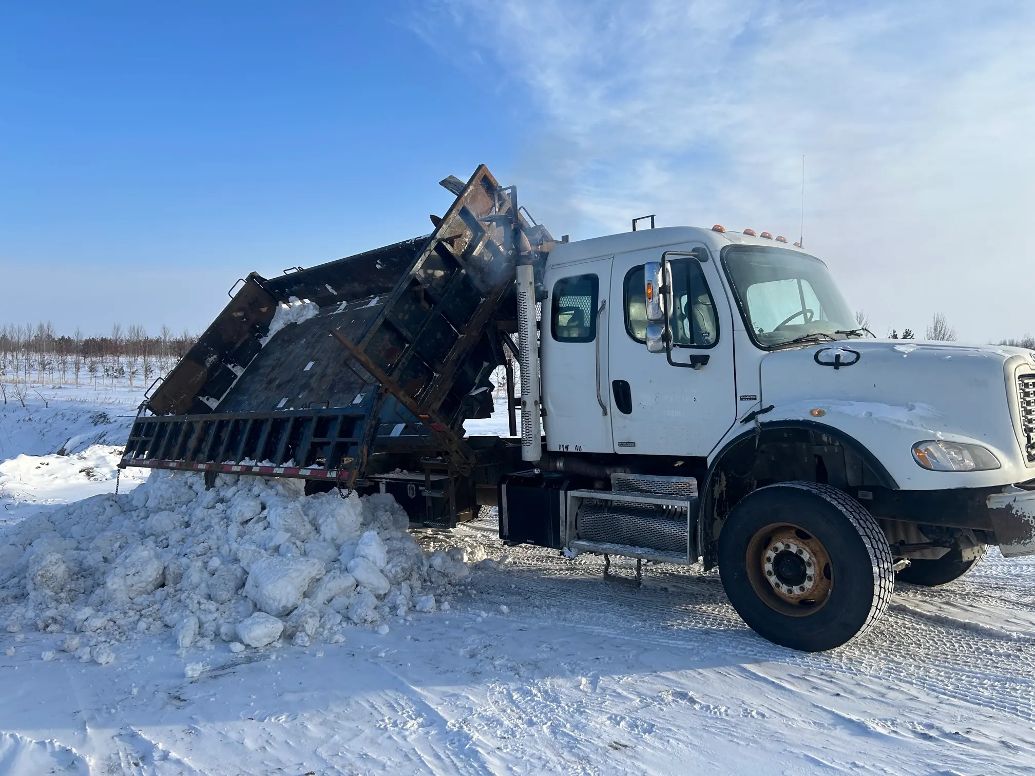 Professional snow removal service clearing a driveway